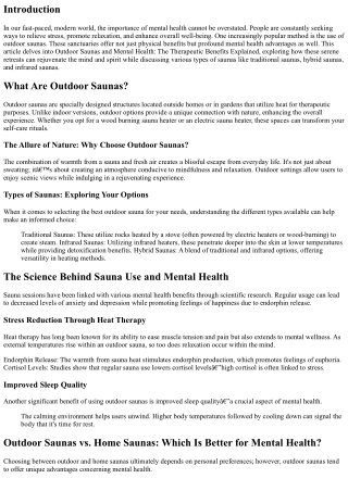 Outdoor Saunas and Mental Health: The Therapeutic Benefits Explained