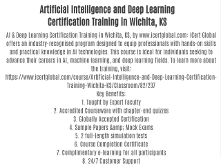 Artificial Intelligence and Deep Learning Certification Training in Wichita, KS