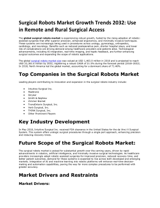 Surgical Robots Market Size and Opportunity Analysis to 2032