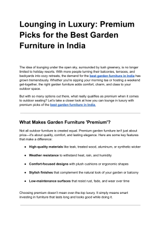 Lounging in Luxury: Premium Picks for the Best Garden Furniture in India