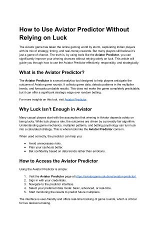 How to Use Aviator Predictor Without Relying on Luck