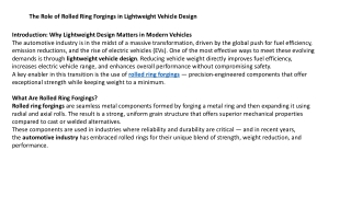 The Role of Rolled Ring Forgings in Lightweight Vehicle Design