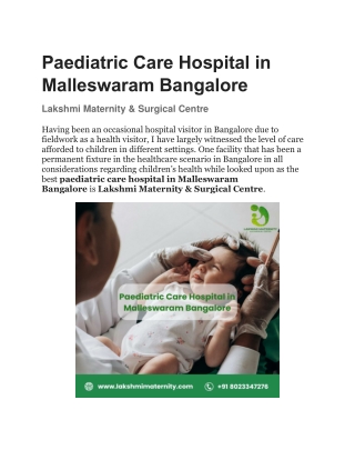 Paediatric Care Hospital in Malleswaram Bangalore