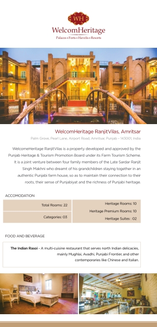 Best Heritage Hotel in Amritsar | WelcomHeritage Ranjit Vilas