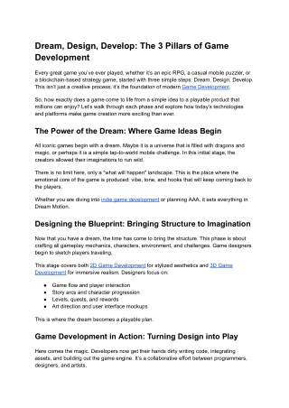 Dream, Design, Develop The 3 Pillars of Game Development