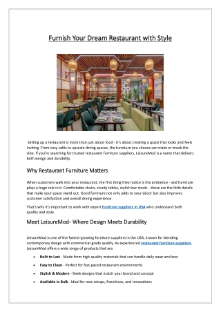 Furnish Your Dream Restaurant with Style - Choose LeisureMod