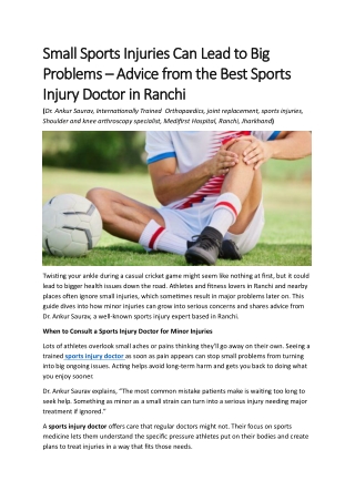 Small Sports Injuries Can Lead to Big Problems
