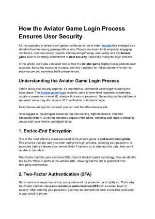 How the Aviator Game Login Process Ensures User Security