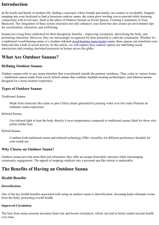 Outdoor Saunas as Social Spaces: Creating Community in Your Backyard