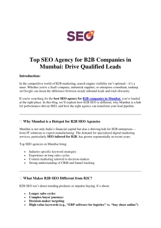 Top B2B SEO Agency to Grow Your Business Online