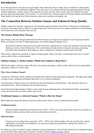 The Connection Between Outdoor Saunas and Enhanced Sleep Quality