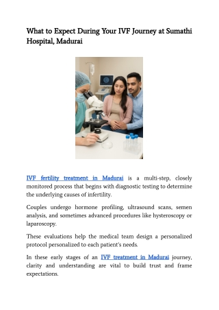 What to Expect During Your IVF Journey at Sumathi Hospital, Madurai