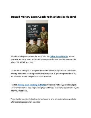 Trusted Military Exam Coaching Institutes in Madurai