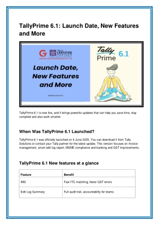 TallyPrime 6.1 Launch Date, New Features and More - Gseven