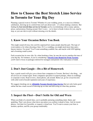 How to Choose the Best Stretch Limo Service in Toronto for Your Big Day