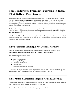 Top Leadership Training Programs in India That Deliver Real Results
