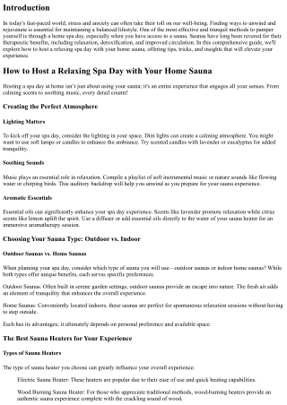 How to Host a Relaxing Spa Day with Your Home Sauna