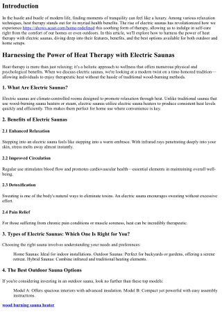 Harnessing the Power of Heat Therapy with Electric Saunas