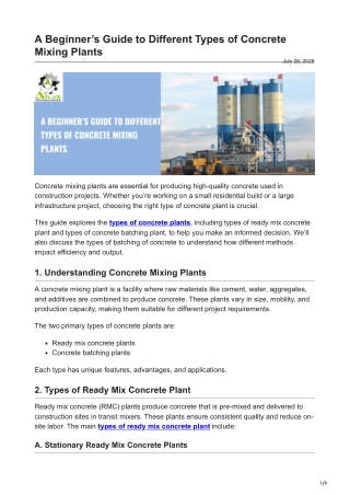 A Beginners Guide to Different Types of Concrete MixingPlants