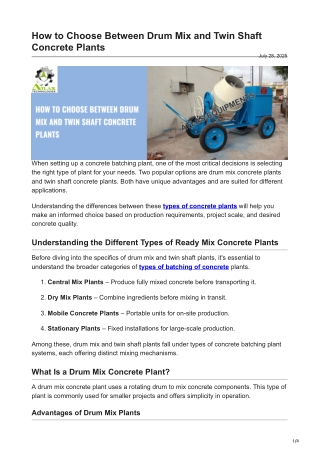 How to Choose Between Drum Mix and Twin Shaft Concrete Plants
