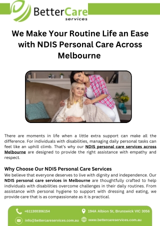 We Make Your Routine Life an Ease with NDIS Personal Care Across Melbourne