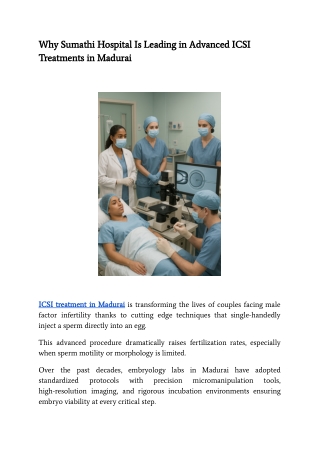 Why Sumathi Hospital Is Leading in Advanced ICSI Treatments in Madurai