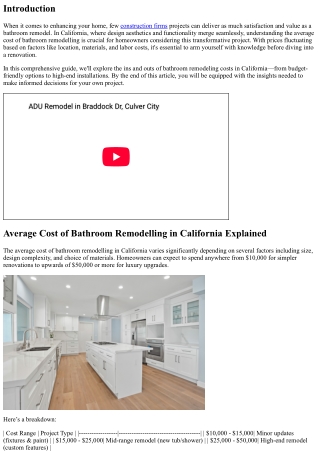 Average Cost of Bathroom Remodelling in California Explained