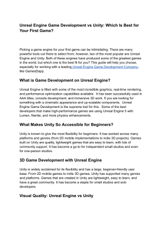 unreal engine game development vs unity which