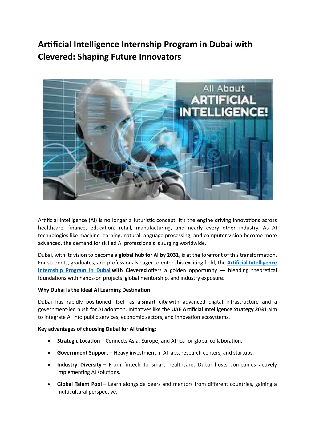 PPT Artificial Intelligence Internship Program in Dubai with Clevered