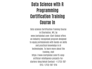 Data Science with R Programming Certification Training Course in Charleston, WV