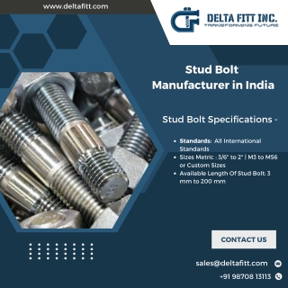 Best Stud Bolts | Nuts | Bolts | Washers manufacturer in India - Delta Fitt Inc
