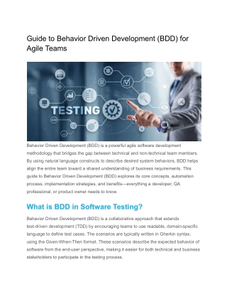 Guide to Behavior Driven Development (BDD) for Agile Teams