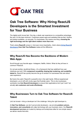 oak tree software why hiring reactjs developers