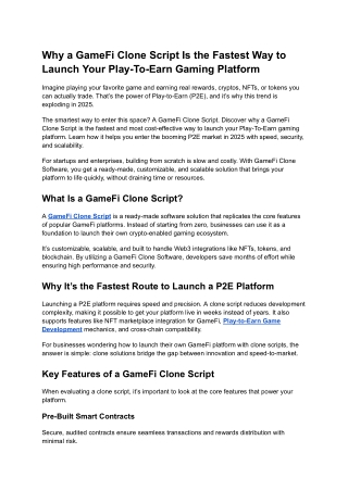 Why a GameFi Clone Script Is the Fastest Way to Launch Your Play-To-Earn Gaming Platform
