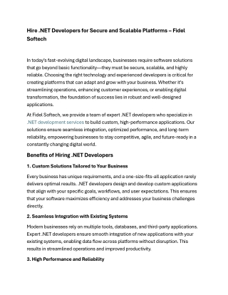 Hire .NET Developers for Secure and Scalable Platforms – Fidel Softech
