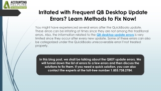 Fix QuickBooks Desktop Update Errors in Simple Steps