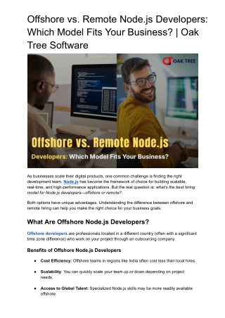 Offshore vs. Remote Node.js Developers Which Model Fits Your Business