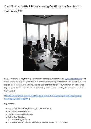 Data Science with R Programming Certification Training Course in Columbia, SC