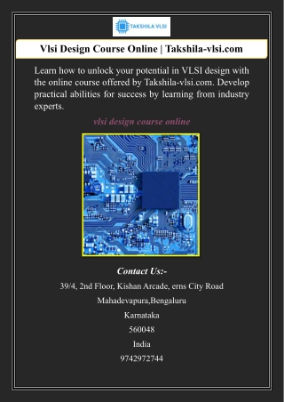 Cloud Based DigiVlsi Design Course Online | Takshila-vlsi.comtal Signage
