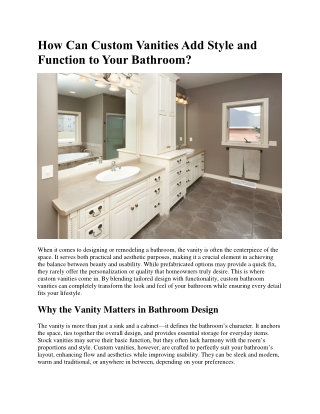 How Can Custom Vanities Add Style and Function to Your Bathroom