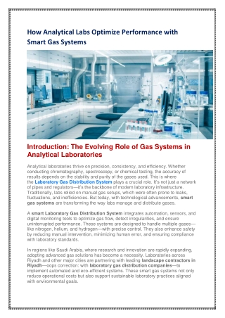 How Analytical Labs Optimize Performance with Smart Gas Systems