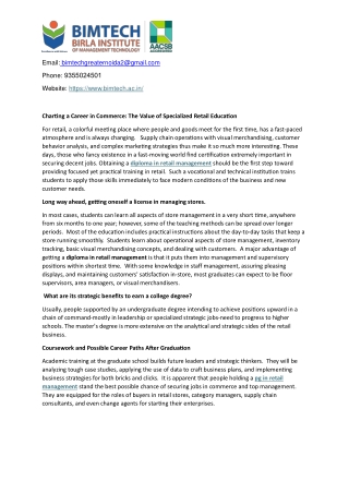 Charting a Career in Commerce The Value of Specialized Retail Education