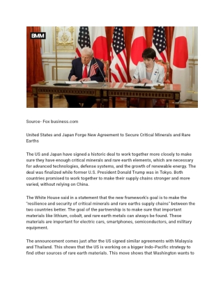 United States and Japan Forge New Agreement to Secure Critical Minerals and Rare Earths