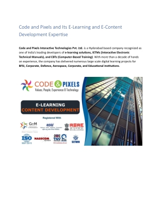 Code and Pixels and Its E-Learning and E-Content Development Expertise