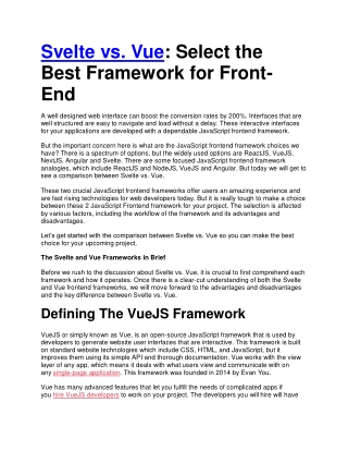 svelte vs vue select the best framework for front