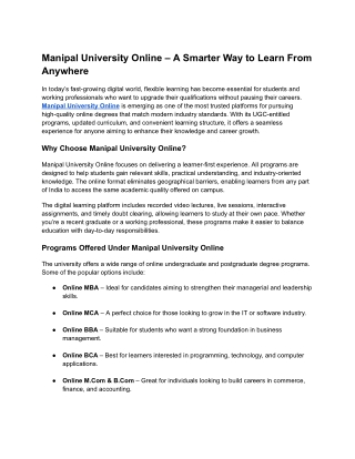 Manipal University Online Courses