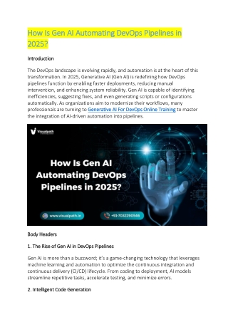 Generative AI For DevOps Training Ameerpet - Generative AI