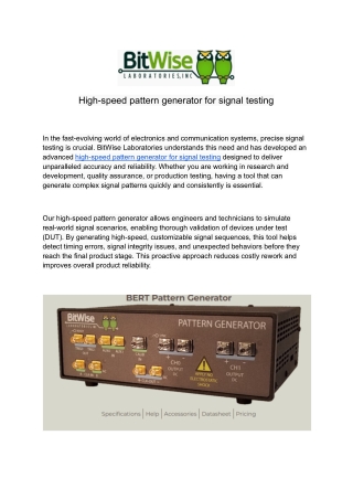 high speed pattern generator for signal testing