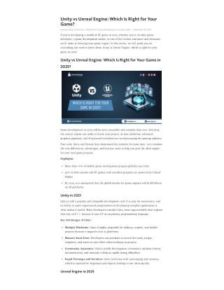 Unity vs Unreal Engine- Which Is Right for Your Game